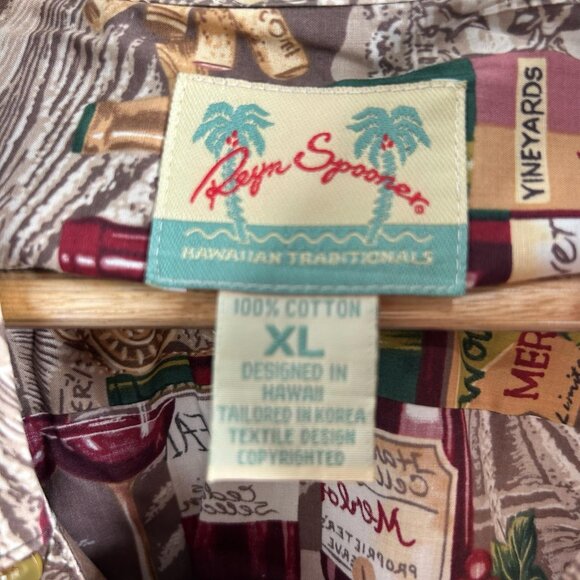 Reyn Spooner Shirt Mens XL Brown Wine Bottles Corks Vineyards Hawaiian Button Up - Picture 4 of 7